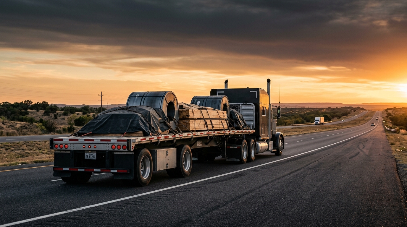 Candor Trucking open-deck flatbed hauling freight across Texas